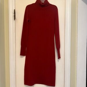 Neumann Marcus Elegant Cashmere Red Turtleneck Dress